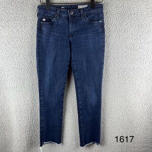 Adriano Goldschmeid Size 25R Raw Hem Prima Cigarette Leg Dark Wash Blue Jeans‎